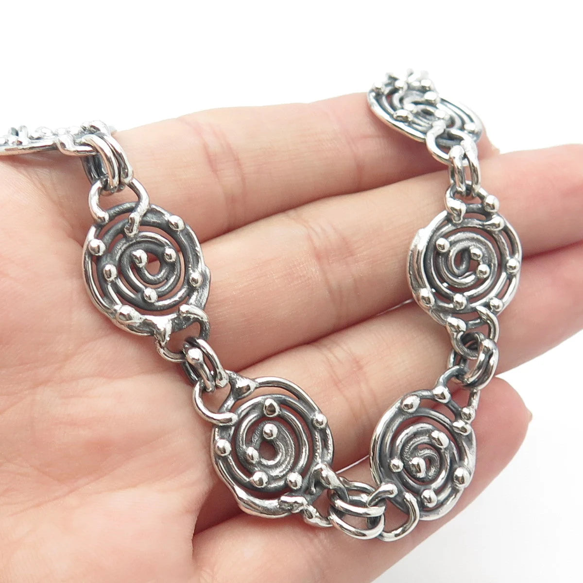 925 Sterling Silver Vintage Modernist Spiral Chan Necklace 16"
