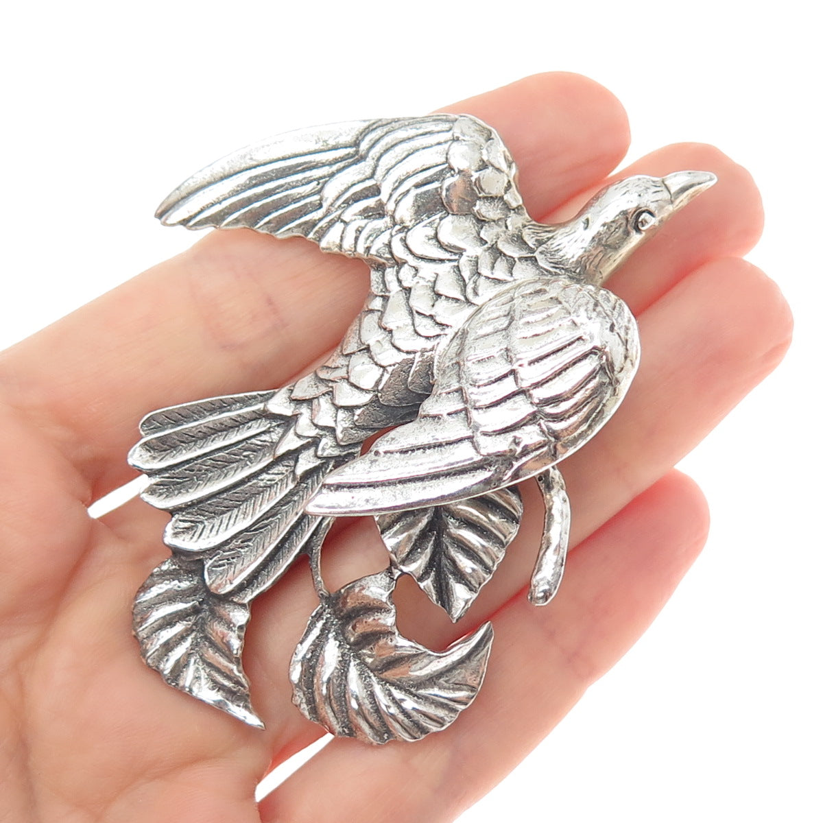925 Sterling Silver Vintage Dove of Peace Oxidized Pin Brooch