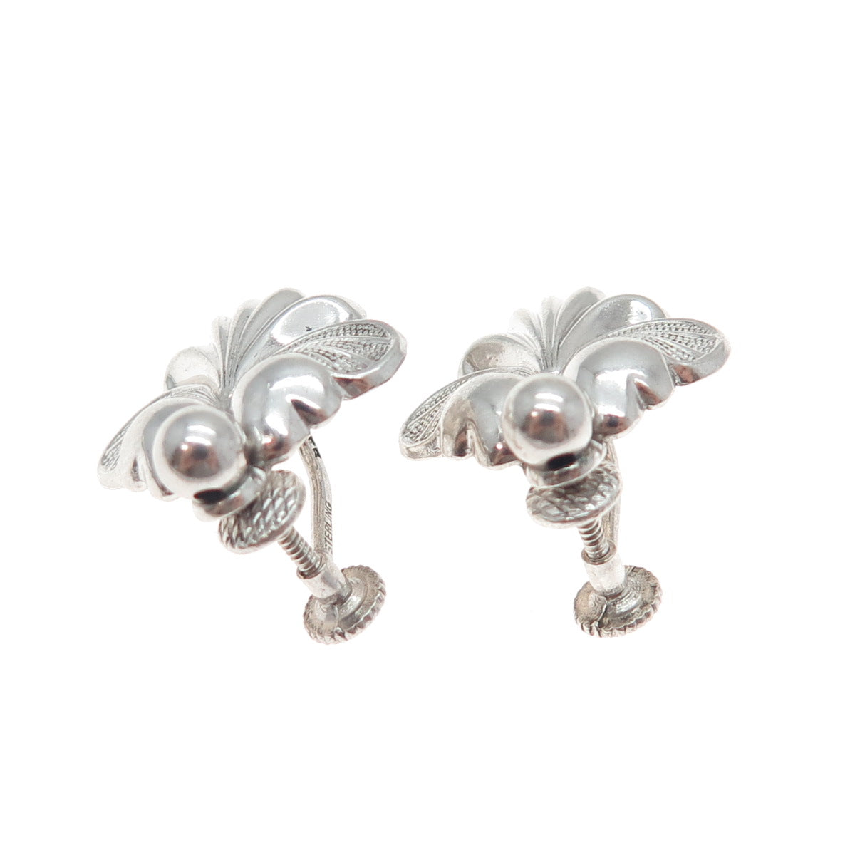 FORSTNER 925 Sterling Silver Antique Art Deco Seashell Screw Back Earrings