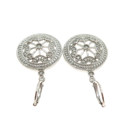 925 Sterling Silver Real Round-Cut Diamond Wheel of Fortune Dangling Earrings