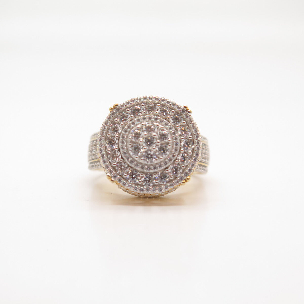 925 Sterling Silver Gold Plated Swarovski Pave C Z Round Ring Size 8 3/4