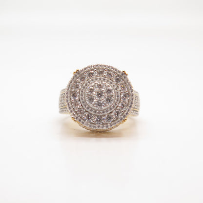 925 Sterling Silver Gold Plated Swarovski Pave C Z Round Ring Size 8 3/4