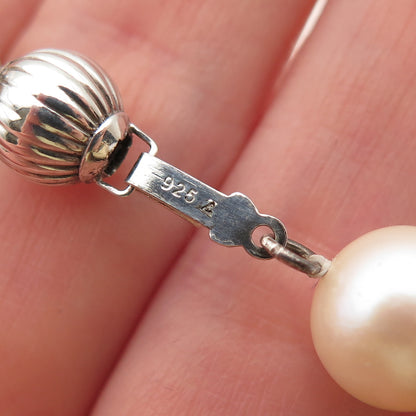 925 Sterling Silver Vintage Real Pearl Beaded Necklace 18"