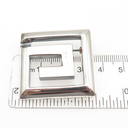 925 Sterling Silver Vintage Modernist Spiral Square Oxidized Pin Brooch