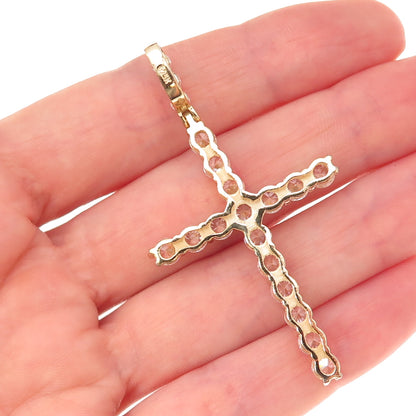 925 Sterling Silver Gold Plated Round-Cut C Z Cross Pendant