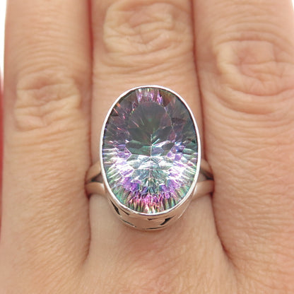 925 Sterling Silver Vintage Real Mystic Quartz Domed Ring Size 8.75