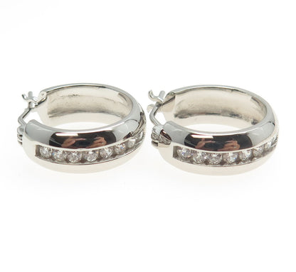 925 Sterling Silver Round-Cut C Z Hoop Earrings