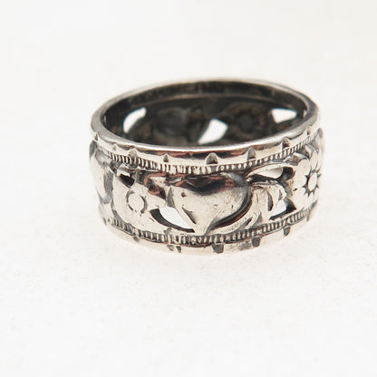 925 Sterling Silver Antique Art Deco Floral Oxidized Band Ring Size 6.75