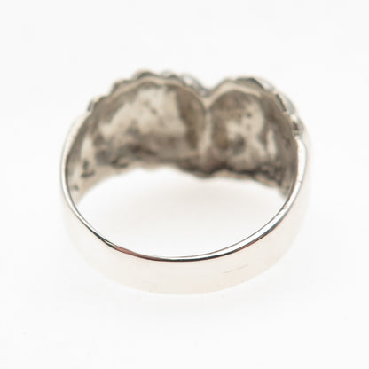 925 Sterling Silver Vintage Modernist Heart Oxidized Ring Size 7.25