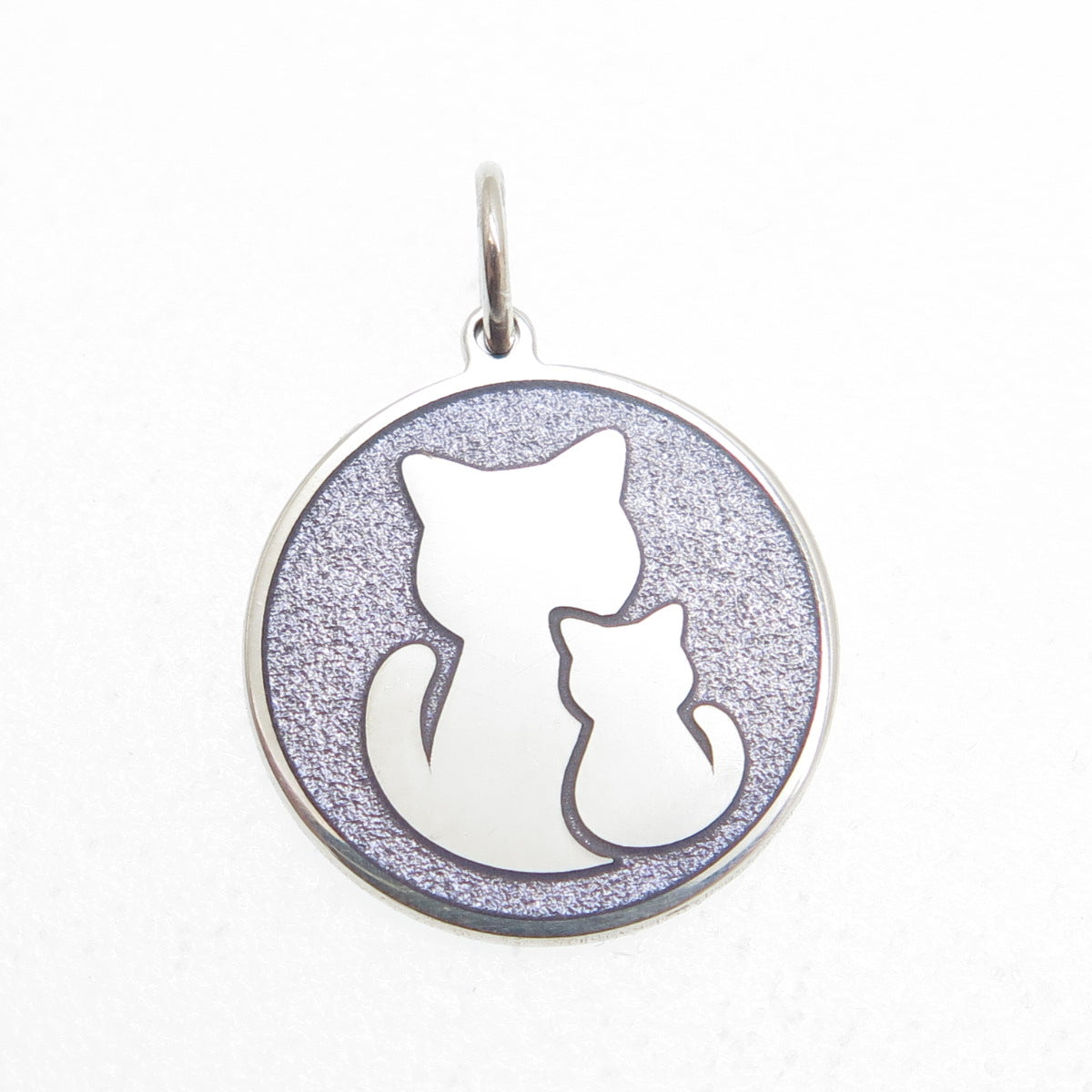 925 Sterling Silver Purple Enamel Mom & Child Cat Minimalist Charm Pendant