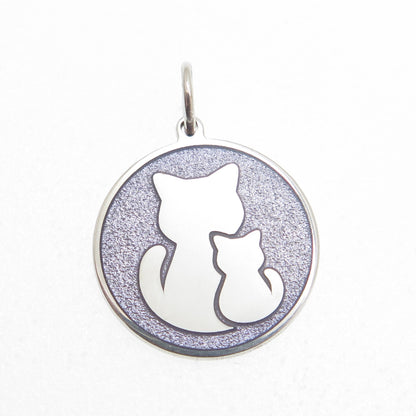 925 Sterling Silver Purple Enamel Mom & Child Cat Minimalist Charm Pendant