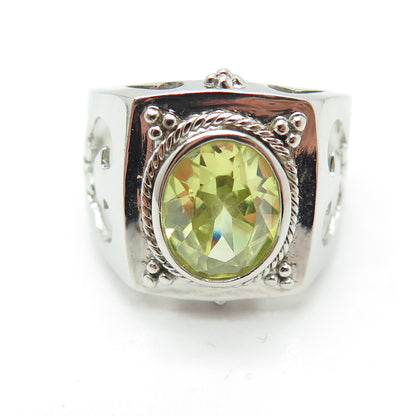 925 Sterling Silver Real Peridot Gemstone Dome Ring Size 8.5