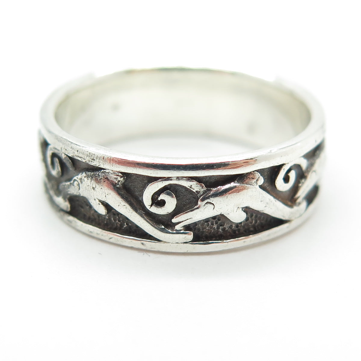 PETER STONE 925 Sterling Silver Vintage Dolphin Oxidized Band Ring Size 8.25