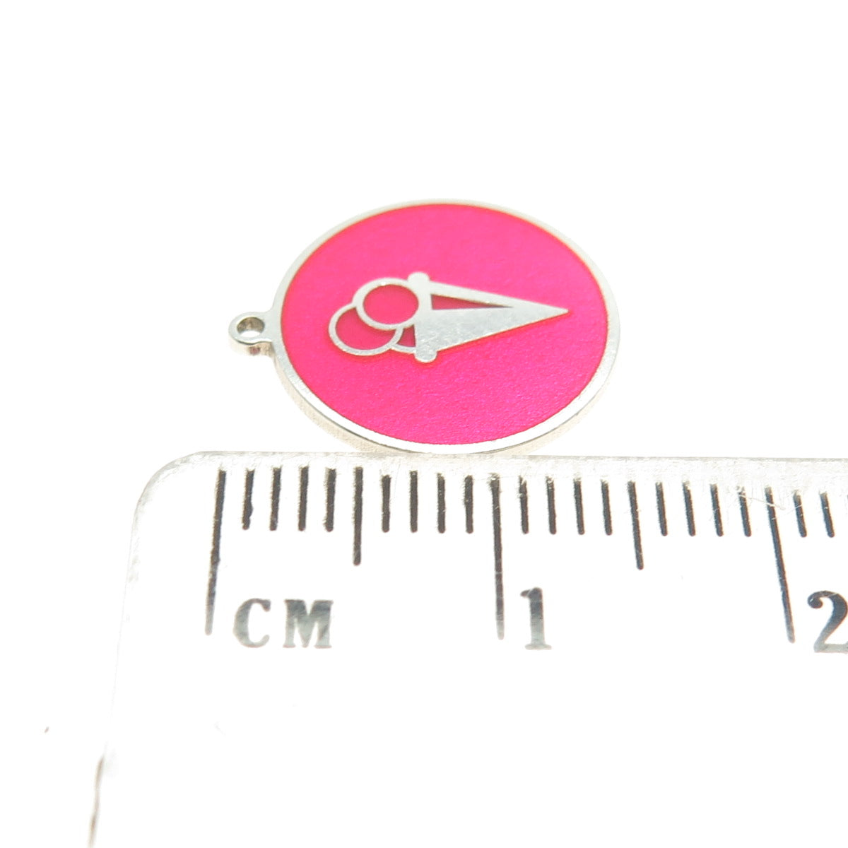 Tokemoti 925 Sterling Silver Pink Enamel Ice Cream Round Tag Minimalist Pendant