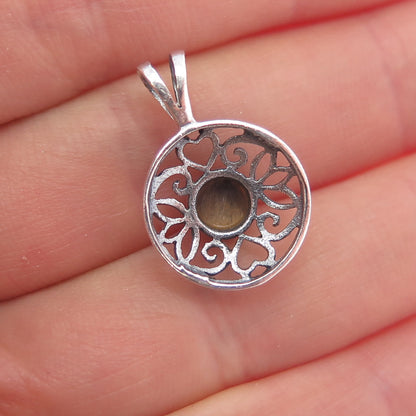 CHARLES WINSTON 925 Sterling Silver Vintage Real Tiger Eye Ornate Charm Pendant
