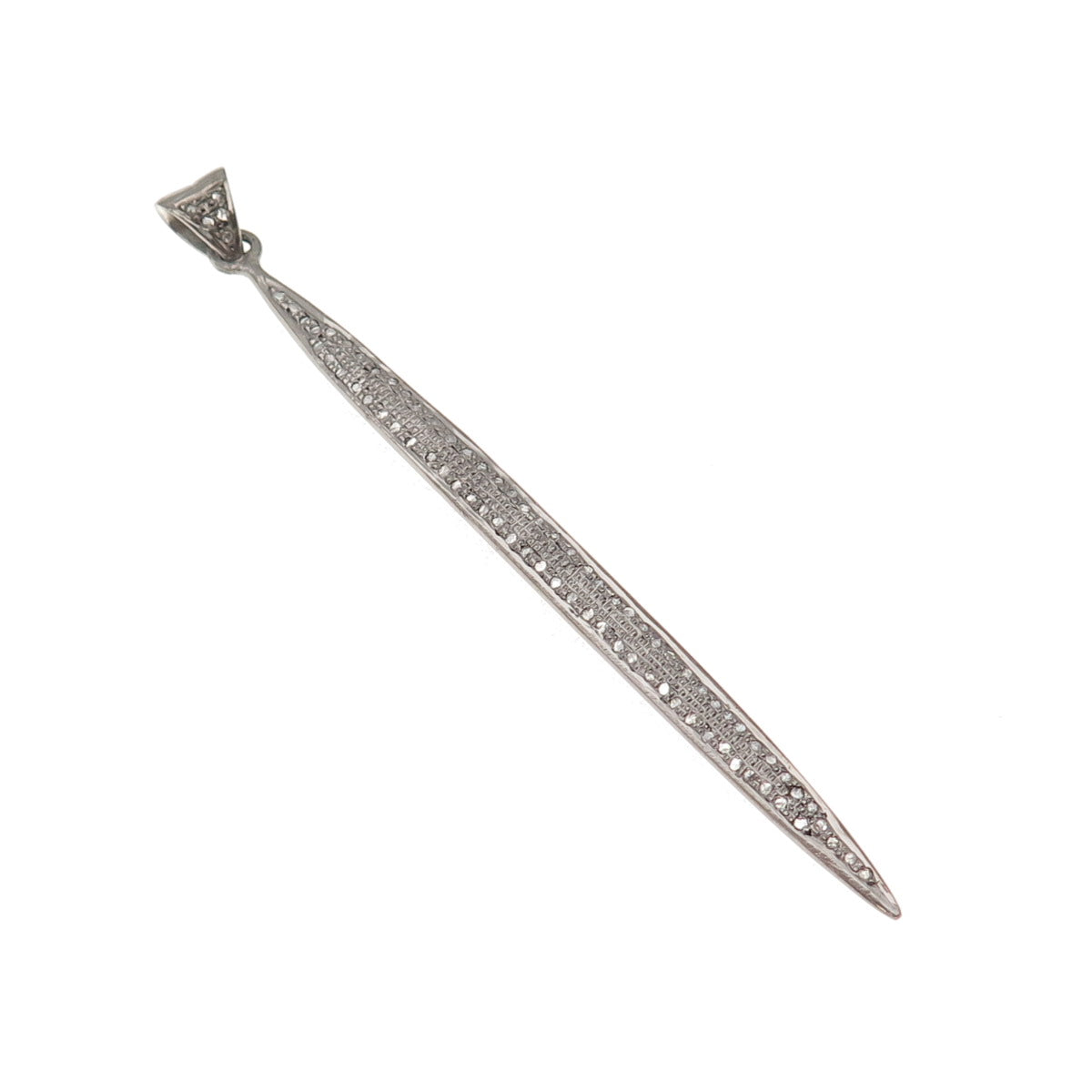 925 Sterling Silver Black Rhodium Real Round-Cut Diamond Long Pendant