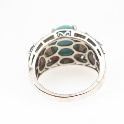 Chuck Clemency Sterling Silver Real Diamond Turquoise & Tanzanite Ring Size 8.25
