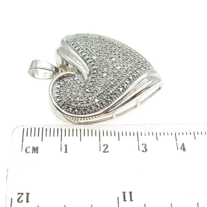 925 Sterling Silver Real Round-Cut Diamond Heart Pendant