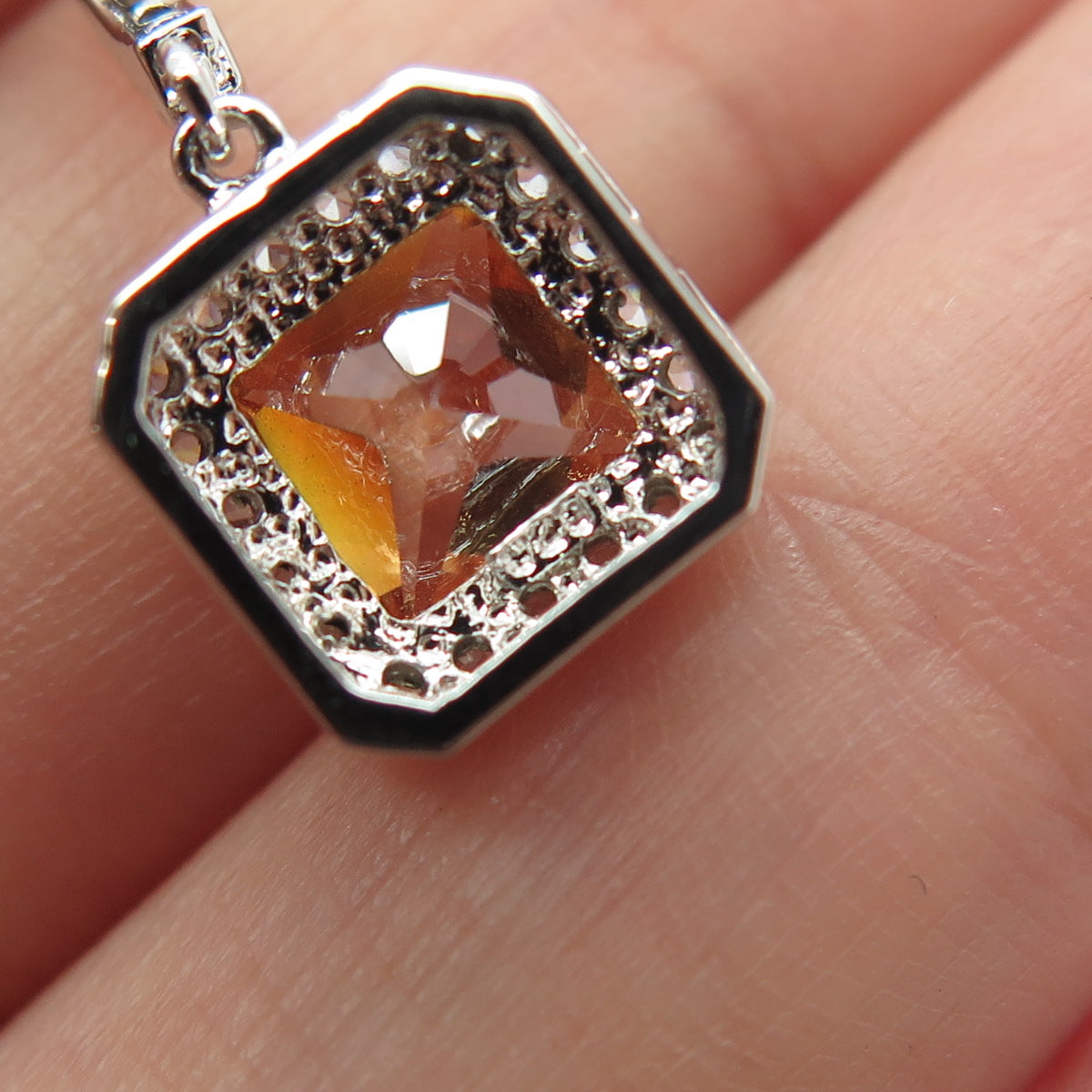 925 Sterling Silver Multi-Cut Champagne & White C Z Cable Chain Necklace 17-19"