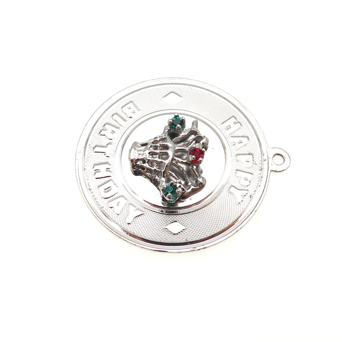 925 Sterling Silver Vintage Rhinestone Happy Birthday Charm Pendant