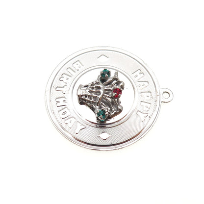 925 Sterling Silver Vintage Rhinestone Happy Birthday Charm Pendant