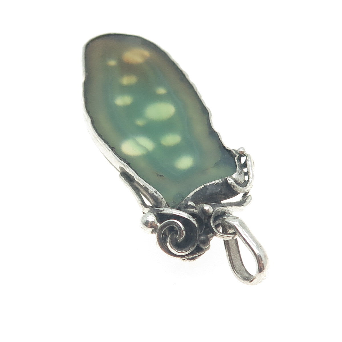 925 Sterling Silver Vintage Real Agate Modernist Oxidized Pendant