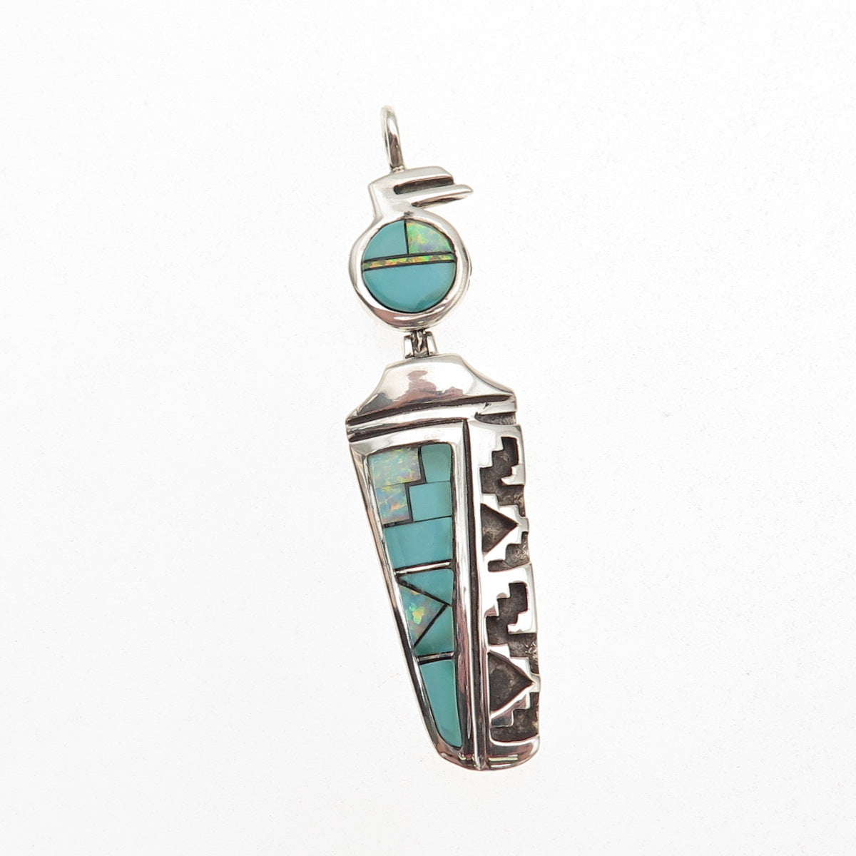 Ervin Hoskie Navajo Old Pawn 925 Sterling Silver Vintage Turquoise Opal Pendant