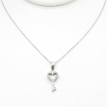 925 Sterling Silver Round-Cut C Z Heart Key Cable Chain Necklace 16"