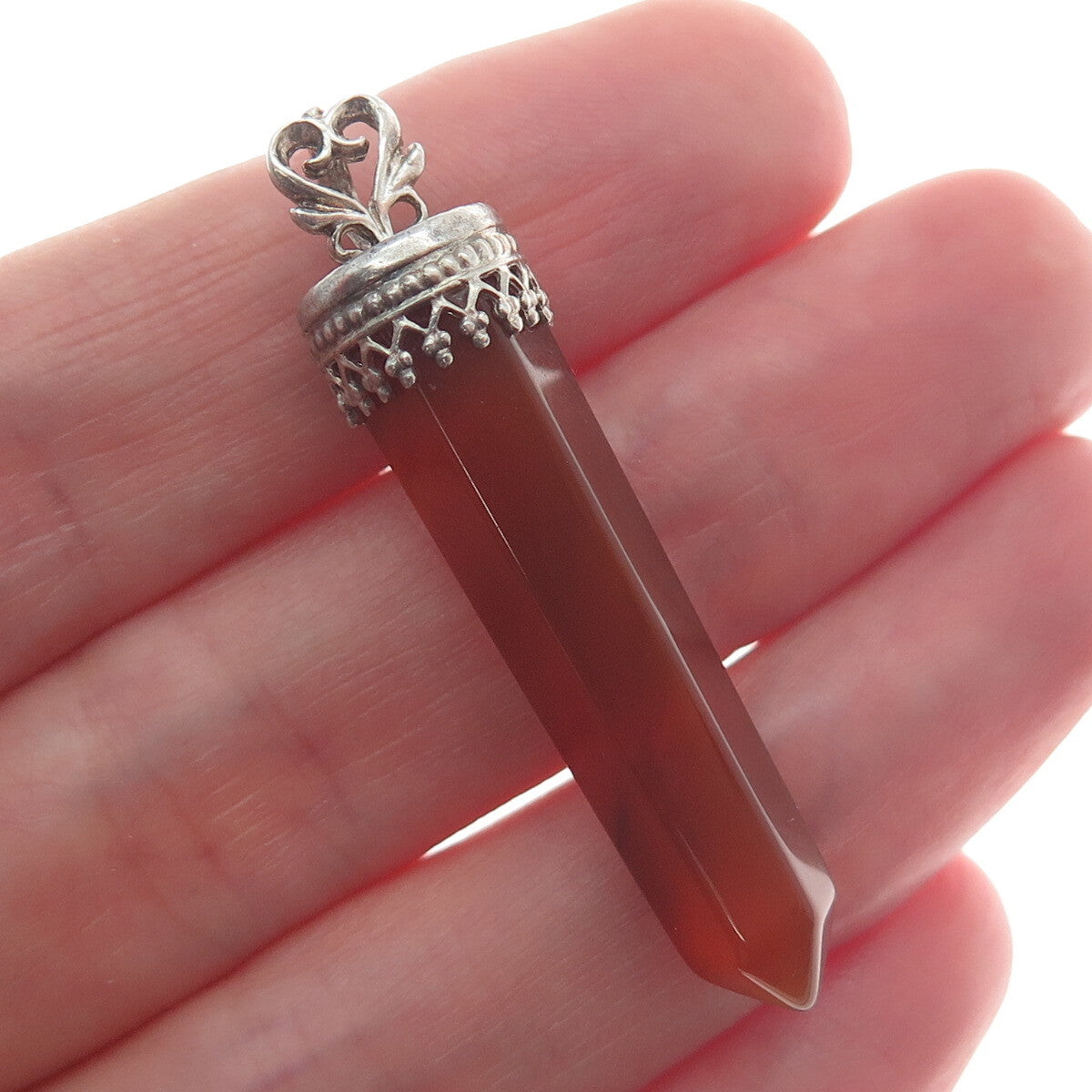 925 Sterling Silver Vintage Real Agate Gemstone Amulet Pendant