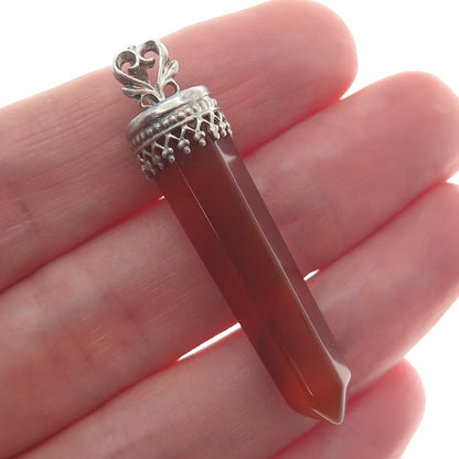 925 Sterling Silver Vintage Real Agate Gemstone Amulet Pendant