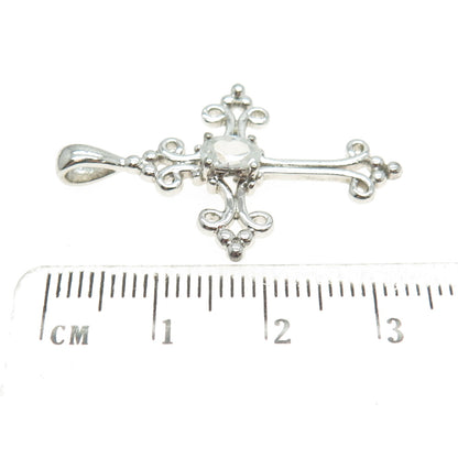 925 Sterling Silver Oval-Cut C Z Ornate Cross Pendant