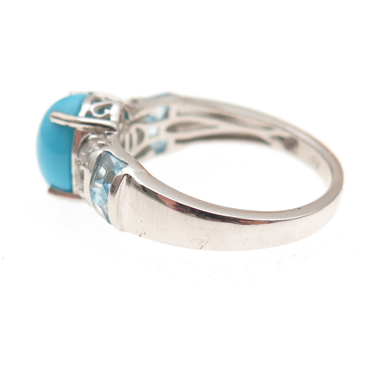Chuck Clemency 925 Sterling Silver Real Turquoise Blue & White Topaz Ring Size 8