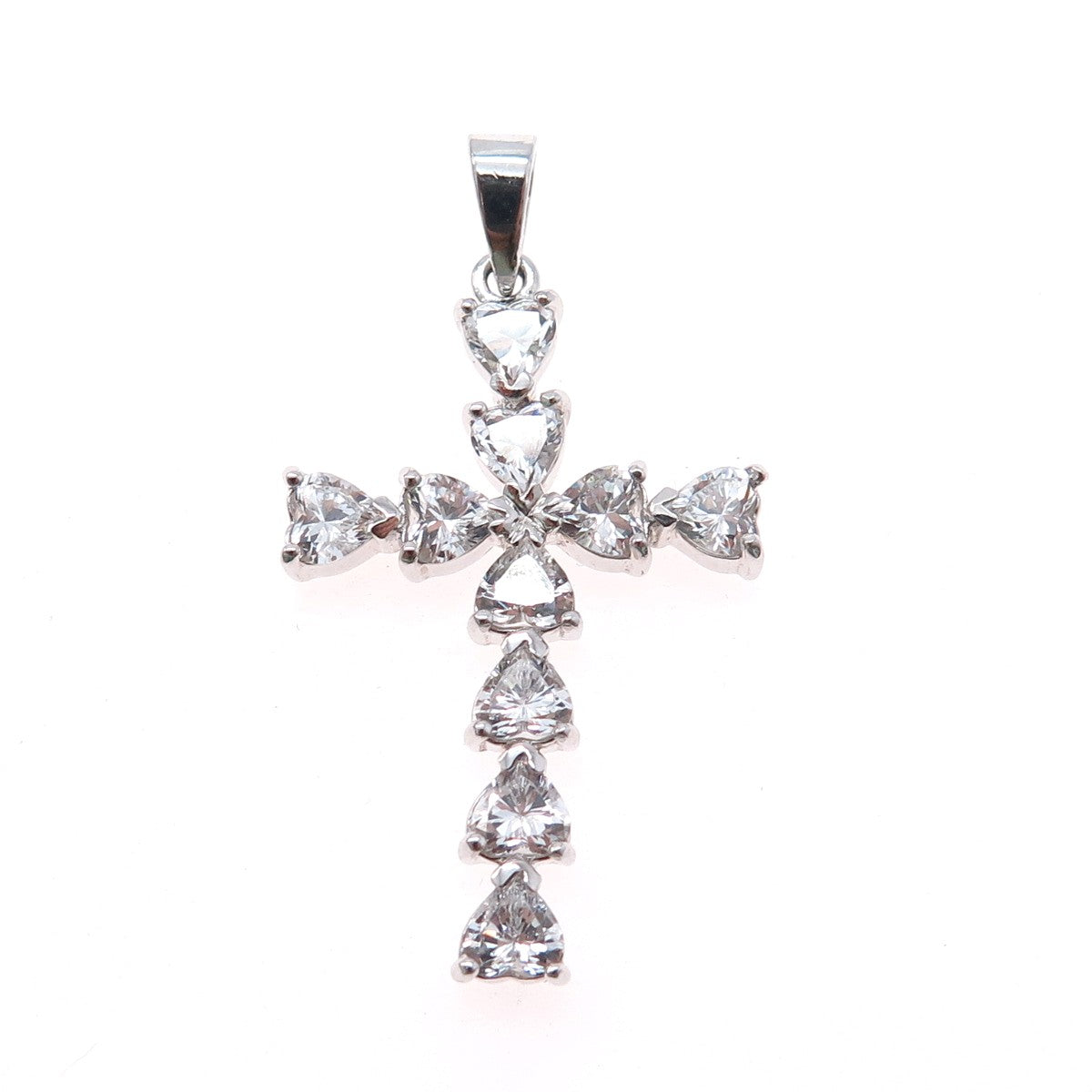 925 Sterling Silver Heart-Cut C Z Cross Charm Pendant
