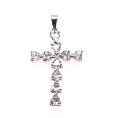 925 Sterling Silver Heart-Cut C Z Cross Charm Pendant