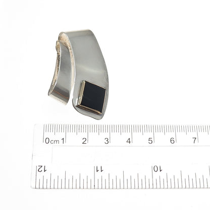 925 Sterling Silver 14K Gold Vintage Real Black Onyx Modernist Pin Brooch