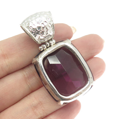 925 Sterling Silver Vintage Purple Glass Large Pendant