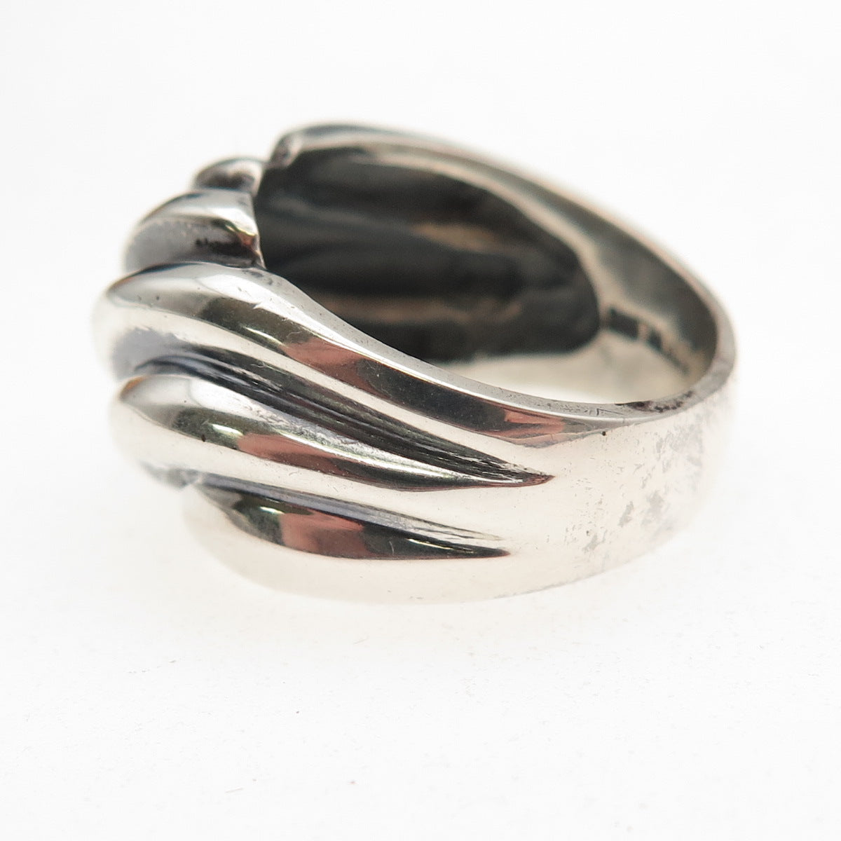 Joseph Masaniello 925 Sterling Silver Vintage Modernist Oxidized Ring Size 7.75