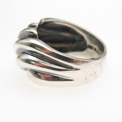 Joseph Masaniello 925 Sterling Silver Vintage Modernist Oxidized Ring Size 7.75