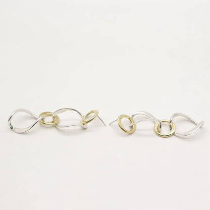925 Sterling Silver 2-Tone Vintage Geometric Dangling Earrings