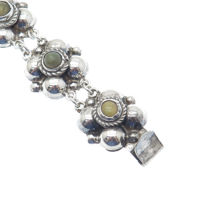 925 Sterling Silver Vintage Mexico Real Jasper Oxidized Flower Bracelet 6.75"