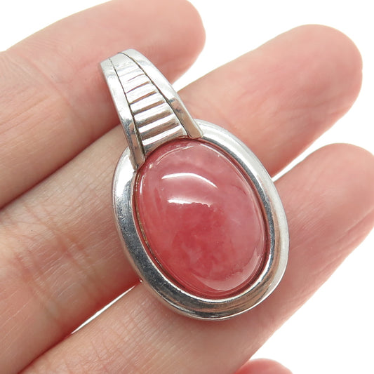 925 Sterling Silver Vintage Real Cabochon Cherry Pink Quartz Charm Pendant