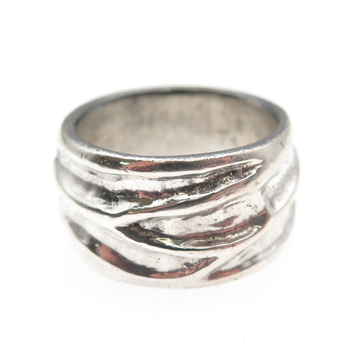 925 Sterling Silver Vintage Modernist Oxidized Wide Band Ring Size 7.25