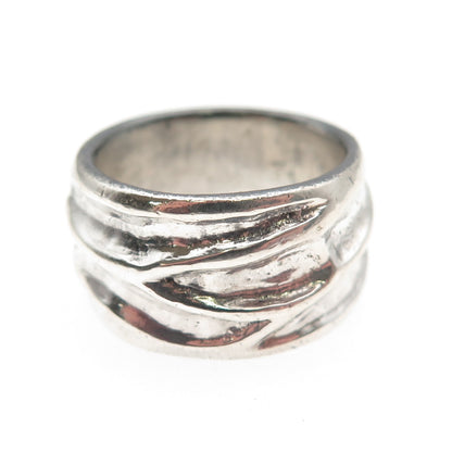 925 Sterling Silver Vintage Modernist Oxidized Wide Band Ring Size 7.25