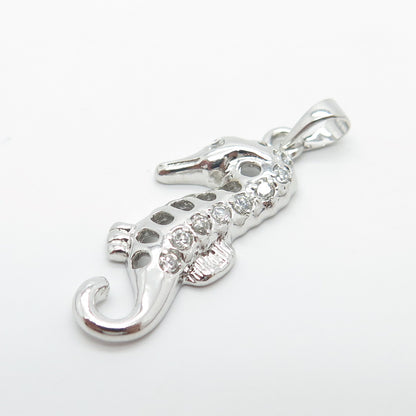 925 Sterling Silver C Z Seahorse Pendant