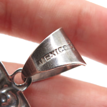 925 Sterling Silver Vintage Mexico Repousse Heart Oxidized Pendant