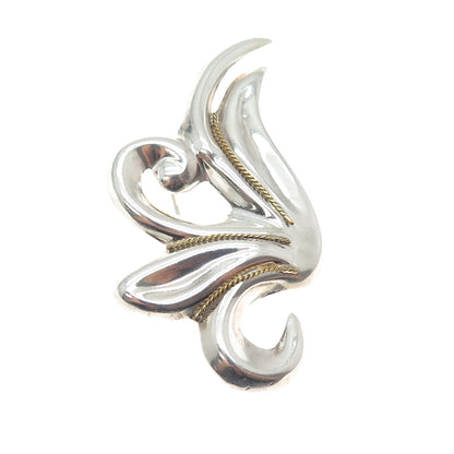 LATON 925 Sterling Silver 2-Tone Vintage Mexico Modernist Floral Pin Brooch