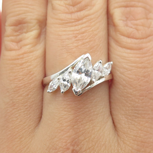 925 Sterling Silver Marquise-Cut Shaped C Z Ring Size 9