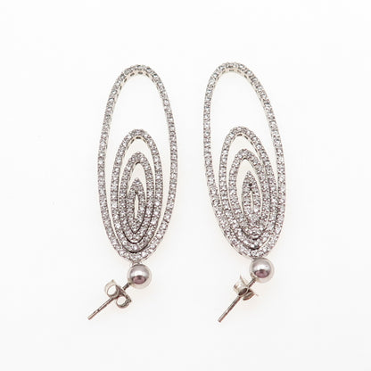 925 Sterling Silver Round-Cut C Z Multi-Circle Dangle Earrings