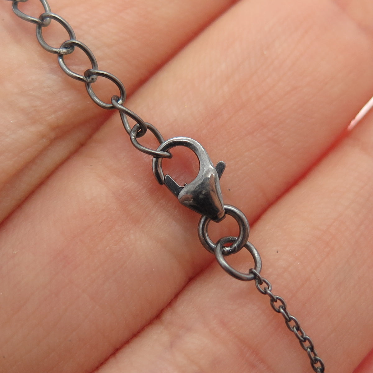 925 Sterling Silver Black Rhodium Real Diamond & Quartz Chain Necklace 16-18"