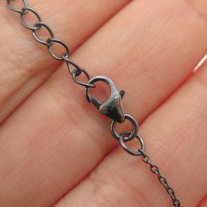 925 Sterling Silver Black Rhodium Real Diamond & Quartz Chain Necklace 16-18"